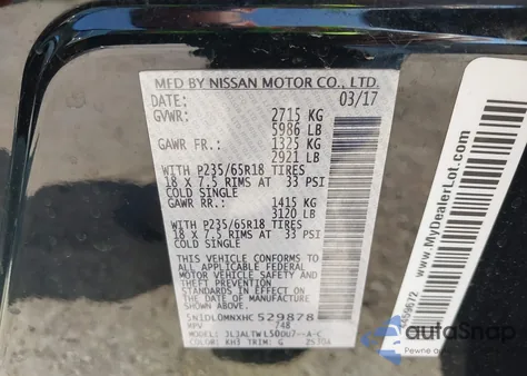 2017 Infiniti Qx60 from USA, damaged, VIN 5N1DL0MNXHC529878